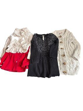 Childrens Bundle: Cable Knit Sweaters Red Skirt Black Sparkle Dress Size 3T OshK